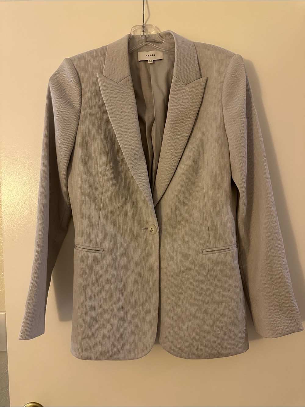 Reiss Women's Light Gray Single-Button Textured Blazer Size 6